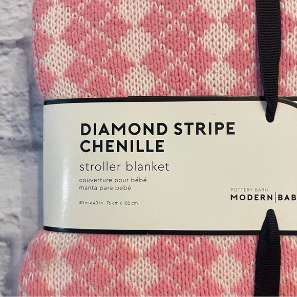 NWT Modern Baby | Pottery Barn “Diamond Stripe Chenille” pink stroller blanket - Picture 2 of 3
